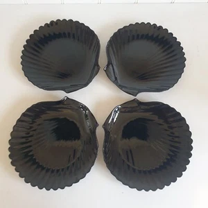 4x Vintage Arcoroc Black Glass Shell Shaped 20cm Side Plates Scallop Coquillage - Picture 1 of 11