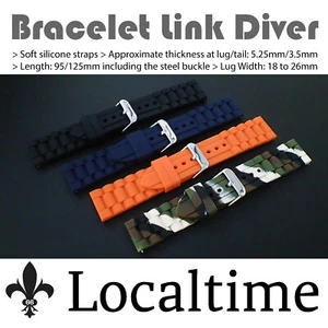 AUSVERKAUF Armband-Link Taucher Silikon Gummi Uhrenarmbänder 18 mm-26 mm & 4 Farben - Bild 1 von 9