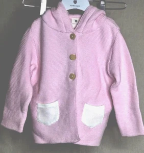 Pink Knit Sweater Jacket W/ Buttons Hood & Pockets Infant Girls 6-12 Months New - Picture 1 of 12