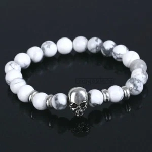 8MM ARMBAND SKULL NATUR STEIN ARMBÄNDER ARMKETTE BRACELET HOWLITH WEISS WEIß - Bild 1 von 1