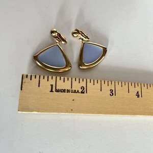 80s Vintage Clip On Blue Hanging Triangle Earrings - Picture 1 of 5