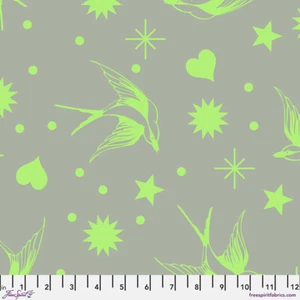 NEW! TULA PINK NEON TRUE COLORS NEON FAIRY FLAKES IN KARMA LIME COTTON FABRIC HY - Picture 1 of 2