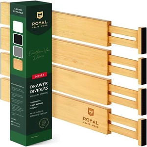 Expandable Bamboo Kitchen Drawer Dividers Organizers Adjustable Set of 4, 17-22" - Picture 1 of 8