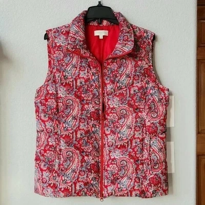Gorgeous Down Vest, Red Paisley, Talbots Medium - Image 1 of 4