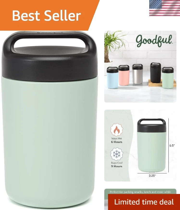 Versátil tarro de comida de acero inoxidable de 16 oz con asa de transporte - diseño a prueba de fugas Foto 1 de 4