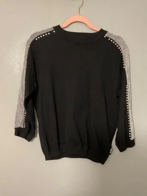 LOVE MOSCHINO Suéter Mujer Talla 4 Negro Plateado Metálico Mezcla Lana Cuello Redondo Foto 1 de 3