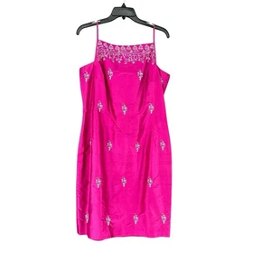 Ann Taylor Shantung Seide Etuikleid 10 Rosa Blumen Stickerei Cocktail 90er Y2K - Bild 1 von 11