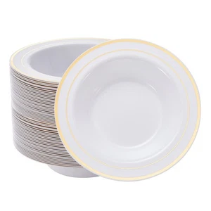 30PCS Disposable Soup Bowls with Gold Rim, 12 Oz Fancy Plastic Soup Bowls for... - Picture 1 of 7