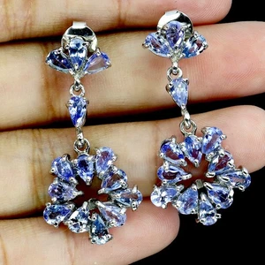 925 Sterling Silver Earrings Pear Tanzanite 5x3mm Natural Gemstone Jewelry - Bild 1 von 14