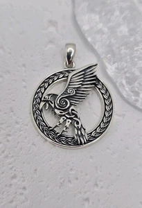 Ciondolo nodo celtico in argento sterling 925 corvo vichingo simbolo norreno - Foto 1 di 3