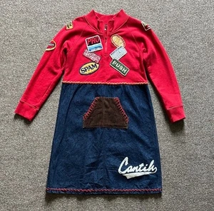 Rare Vintage Girls 1/4 Zip Denim Sweatshirt Patch Dress Corduroy Stitched Pocket - Picture 1 of 14