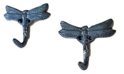 2 Pc Cast Iron Dragonfly Wall Hooks Clear Finish • 16.90€