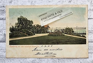 AK Hamburg an der schönen Aussicht Postkarte Ansichtskarte Handschrift Deko alt - Picture 1 of 2