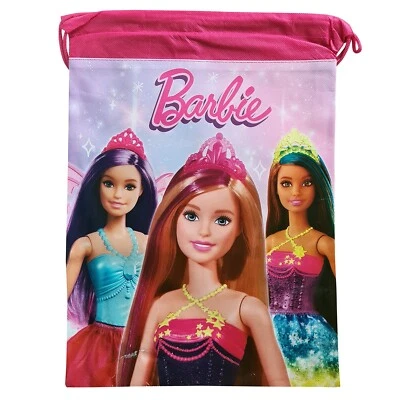 MATTEL Barbie Doll Drawstring Bag Pull String P.E. Gym School Swimming Pink Movie Girls