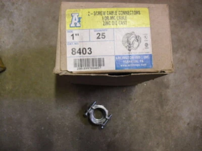 Caja de 25 conectores Arlington 8403 1" pulgadas 2 tornillos para cable MC zinc Foto 1 de 3
