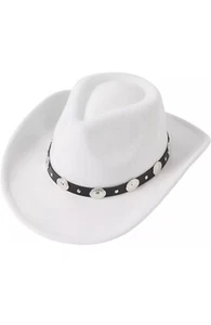 Lanzom Women Men Felt Wide Brim Western Cowboy Hats Belt Large-X-Large, White - Picture 1 of 4