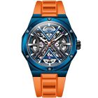 Men Skeleton Automatic Mechanical Watch Sapphire Glass Silicone Strap Waterproof