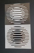 Victor Vasarely "Cappella II" Mounted Offset b/w Lithograph 1971