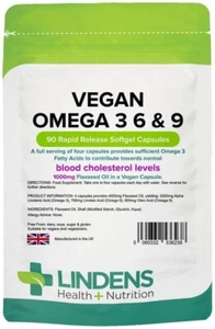 Vegan Omega 3 6 & 9 - 1000mg Flaxseed Oil - 90 Capsules - [Lindens 5064] - Picture 1 of 4