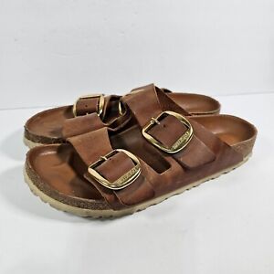 Birkenstock Arizona Sandals Women Size 8 - 39 Narrow Big Buckle Leather Cognac