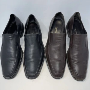 (2) Bruno Magli Raging Loafers Dress Shoes Mens Size 14 Blk/Brwn Leather Slip On - Picture 1 of 23