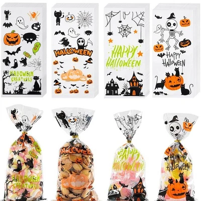 100 piezas bolsas de golosinas de Halloween para dulces Halloween bolsas de golosinas de celofán a granel Foto 1 de 4
