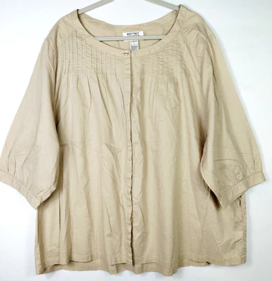 Blusa de algodón con botones delanteros para mujer talla 3X manga 3/4 abullonada azul calle principal Foto 1 de 4