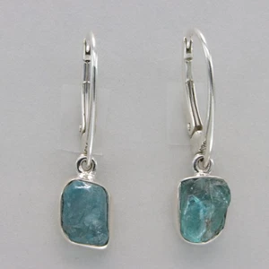 Natural Raw Cut Blue APATITE Earrings Rough Cut - 925 STERLING SILVER #901-Oe - Picture 1 of 9