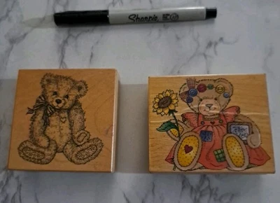 PSX FUZZY BEAR Rubber Stamp  G-1174 Teddy Bear W/Heart & Hero Country Bear H1146 Foto 1 de 4