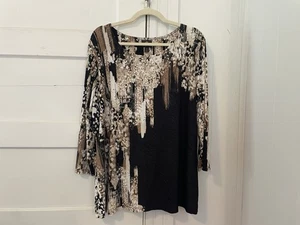JM Collection Womens Top Abstract Brown Black White Print Size XXL Tunic Artsy - Picture 1 of 7