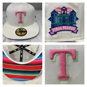 Texas Rangers Final Season 2019 Patch 59Fifty 7 1/2 Hat Cap Ivory Pink Serape - Picture 1 of 10