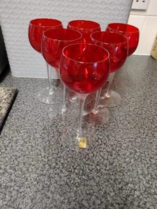 6 X Jones Glass Czechoslovakia Red Stemware 18cm Tall - Picture 1 of 8