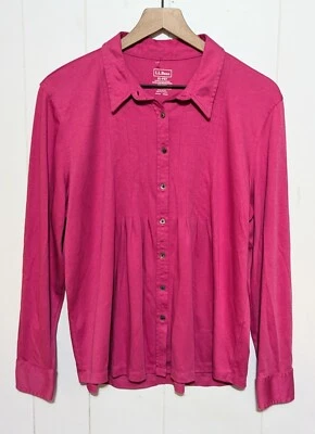 L.L. Blusa Bean Mujer XL Pequeña Rosa Pintuck Botones Top Supima Algodón PXL Foto 1 de 4