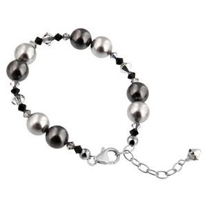 Austrian Crystals Simulated Pearl 925 Sterling Silver 7 to 8" Bracelet - Picture 1 of 4