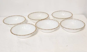 Anchor Hocking Fire King Ware Shell Swirl 6 Dessert Bowl White Glass Gold Trim - Picture 1 of 5