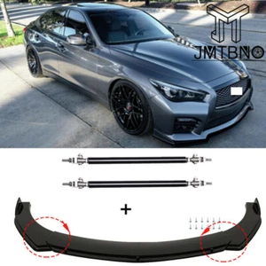 Front Bumper Lip Spoiler Splitter + Strut Rods For Infiniti Q50 Q60 Q70 G37 G25 - Bild 1 von 12