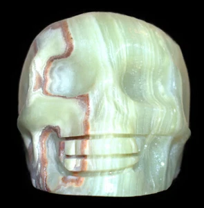 Cráneo tallado de ónix verde/calcita con bandas 2,75"/241 gramos - Imagen 1 de 5