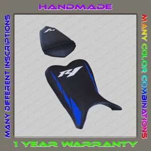 Custom Design Seat Cover Yamaha YZF R1 2009-2014 black+white+blue-strips 001 - Picture 1 of 5