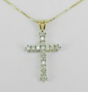 1.50 Ct Round White Diamond Cross Pendant 925 silver with Yellow Gold Plated - Picture 1 of 5