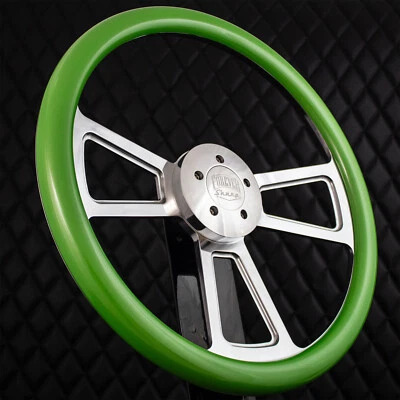 (T04) 18"Steering Wheel Big Rig Metallic Green KEN W900 & PETE 320-389 - Image 1 of 4