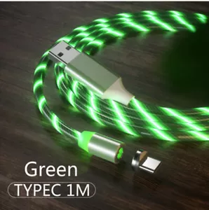 Magnetic Charging Flowing Light 1m USB to USB Type C Adapter Cable GREEN Colour - Bild 1 von 9