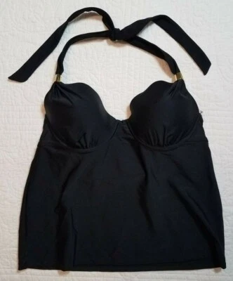 NEW WOMENS TROPICAL ESCAPE SEARS BLACK HALTER PUSH UP TANKINI SWIMSUIT TOP SZ 8 - Image 1 of 2