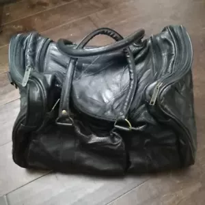 Bolso de Lona de Cuero Negro Equipaje de Viaje para Noche de Fin de Semana 16"L 10"H - Imagen 1 de 4