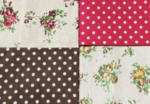 4 Fat Qtr. Fabric Floral Poly Rayon Linen Vintage Polka Dot Floral Pink Brown LG - Picture 1 of 7
