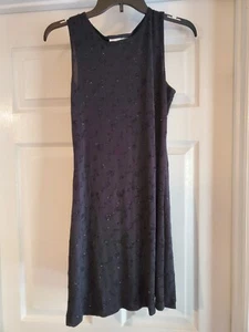 Vintage 90er Minikleid schwarz Glitzer Schimmer Blumen ärmellos Medium - Bild 1 von 5