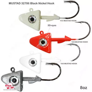 Fish WOW 8 oz Shad Jig Head 32786 MUSTAD 2x Gancho Fuerte 10/0 Negro Níquel Lote NUEVO - Imagen 1 de 13
