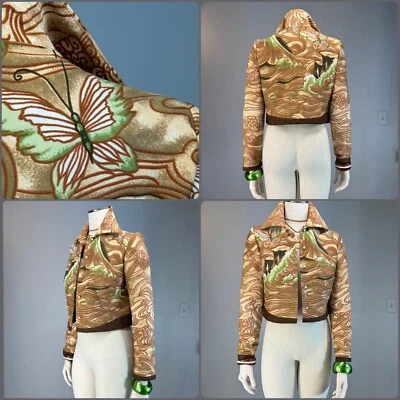 70s Dress Vintage Novelty Print The Wave Butterfly Jacket Leslie Fay Knits Psych - Image 1 of 4