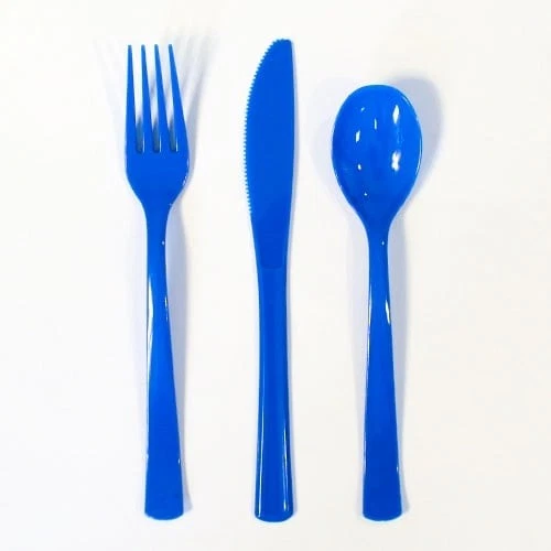 PARTYRAMA Royal Blue Plastic Reusable Assorted Cutlery Set - Pack of 18