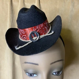 Cowboy Hat Headband Mini Western Style With Red Band - Picture 1 of 11