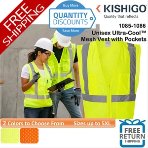 🔥 Kishigo Unisex Ultra-Cool Mesh Vest with Pockets Up To 5XL 1085-1086 - Picture 1 of 7